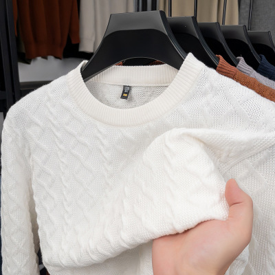 新款秋冬男士圆领纯色中青年时尚休闲针织打底毛衣