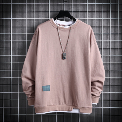 SUNTEK假两件春秋季新款长袖t恤打底衫卫衣男士宽松内搭棉潮流上衣服卫衣