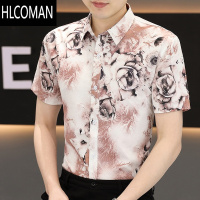 HLCOMAN男士短袖衬衫夏季韩版潮流帅气口袋衬衣条纹薄款半袖商务休闲寸衫
