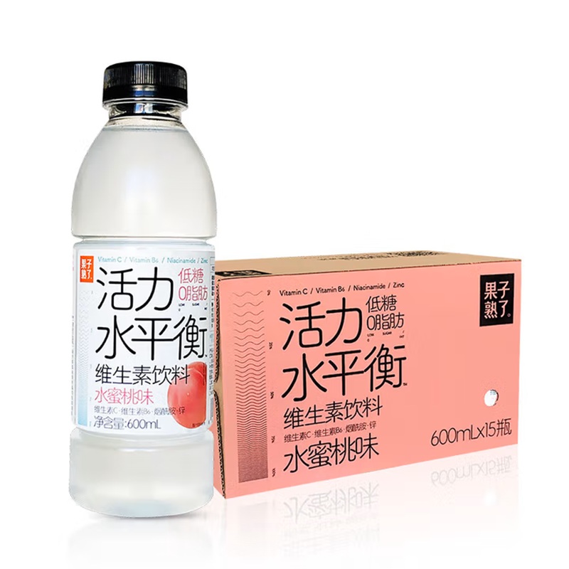 迷你装便携装多包组合装天然弱碱性水健康直饮清爽解渴果子熟了活力水平衡低糖0脂肪维生素饮料600ml*15瓶