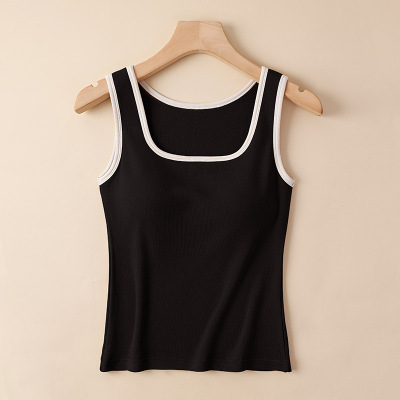 桑蚕丝方领保暖背心女带胸垫外穿打底秋冬吊带女内搭无袖发热马甲