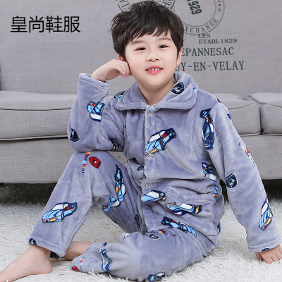新品直营-秋冬季儿童睡衣男童女童法兰绒加厚款珊瑚绒男孩中大童家居服套装