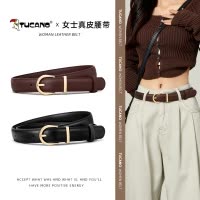 啄木鸟女士皮带2025新款真皮针扣棕色设计感小众牛皮配牛仔裤腰带