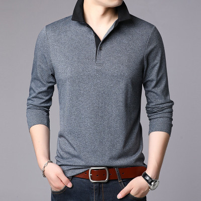 梵克公牛2021年春季新款休闲纯色翻领时尚polo衫青年套头长袖打底衫