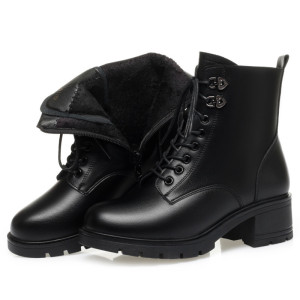 跨境加绒马丁靴女冬新款妈妈鞋棉鞋粗跟雪地靴防滑保暖中老年短靴