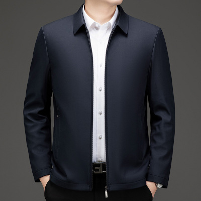 中老年干部装秋季男士外套商务休闲翻领爸爸装翻领行政夹克男