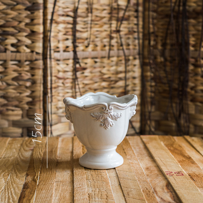 家柏饰(CORATED)法式经典柱盆花器花瓶花盆陶瓷釉下彩装饰摆件复古白瓷 柱杯(大)