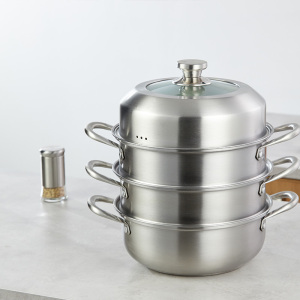 BRK Germany德国厨具施派尔多功能三层蒸锅汤锅加高三层复底28cm大容量不锈钢蒸屉蒸格组合炊具锅具电磁燃气灶通用