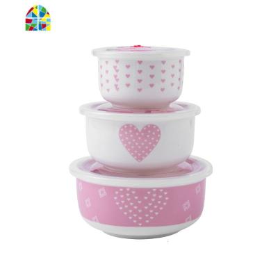 居家碗家用陶瓷保鲜碗三件套饭盒学生泡面碗汤碗可爱便当盒套装 FENGHOU 爱心