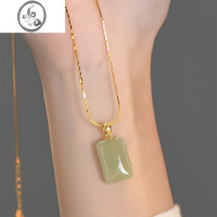 JiMi和田玉石项链女款方糖平安无事牌吊坠高级设计感简约小众锁骨链