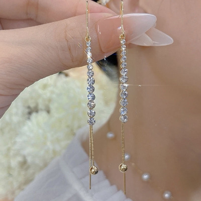 925银针长款镶钻流苏耳线气质高级感耳环简约百搭轻奢显脸瘦耳饰送女朋友老婆情人节七夕生日礼物