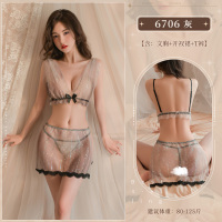 霏慕性感深V亮片透纱套装6706情趣内衣性感透明短裙女式情趣睡衣睡裙
