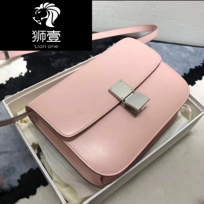 狮壹（Lionone）2017新款焦糖色豆腐包小方包牛皮复古镜面真皮女包单肩斜跨空姐包