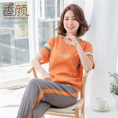香颜2021新款年轻妈妈装夏装休闲运动套装洋气质女短袖T恤上衣休闲裤子