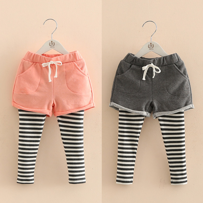 宝宝条纹打底裤 2018春装韩版新款女童童装儿童假两件裤子kz-9013