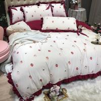 家柏饰(CORATED)款床上用品四件套少女心公主风花边床裙款套件荷叶边床罩被套