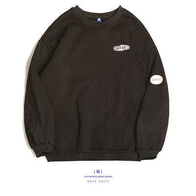 SUNTEK雅痞制噪 秋冬日系复古宽松加绒加厚圆领套头卫衣色上衣男潮牌卫衣