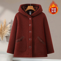 年女装中老年人外套颗粒绒保暖妈妈装新款冬装大衣连帽女加绒