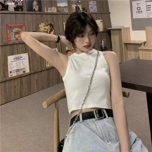 美式小圆领显瘦露脐短款外穿背心夏季新款辣妹吊带上衣设计感