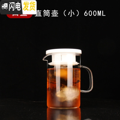 三维工匠冷水壶玻璃可高温北欧风凉水壶套装大容量家用防爆泡茶壶耐热水杯 [清新白盖]直筒壶600开水不裂破损包赔