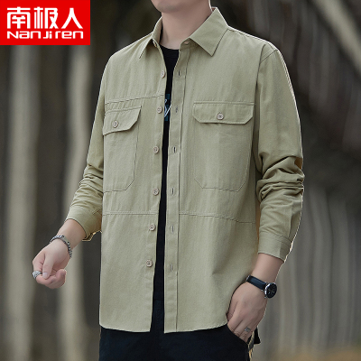 南极人纯棉长袖衬衫男士春秋季百搭工装寸衫宽松休闲衬衣外套男装