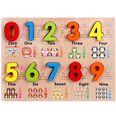 封后儿童益智手抓板拼图婴幼早教认知木质宝宝1-2-3周岁智力开发玩具数字认知手抓板