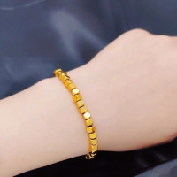 2022新款小众个性简约方糖镀金手链女仿黄金越南沙金首饰久不掉色送女朋友老婆情人节七夕生日礼物