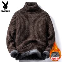 花花公子高领毛衣男士加绒加厚上衣服潮流宽松冬季保暖内搭针织衫
