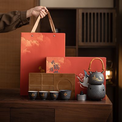 苏氏陶瓷(SUSHI CERAMICS)云鹤接福提梁温茶套装功夫茶具套组