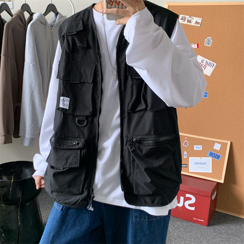 马甲男潮牌ins工装机能风多口袋夹克外套青少年潮流无袖坎肩背心