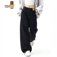 YANXU美式高街黑色系夏季直筒休闲牛仔裤男女显瘦宽松高腰拖地阔腿裤子