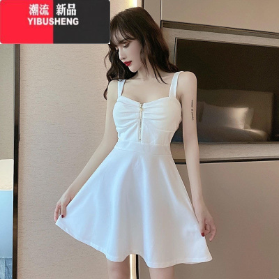 YIBUSHENG小个子抹胸吊带裙褶皱收腰连衣裙女季高级感气质显瘦无袖打底裙