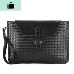 时尚手工编制男士手抓质手拿包 男包商务休闲单肩包斜跨包潮NEW LAKE 黑色 黑色