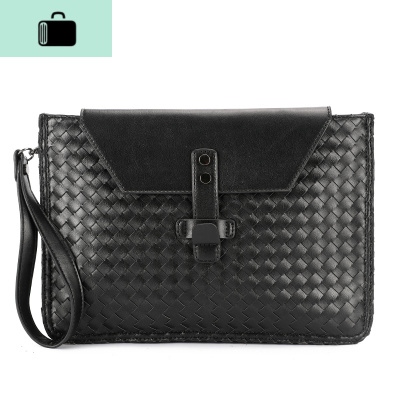 时尚手工编制男士手抓质手拿包 男包商务休闲单肩包斜跨包潮NEW LAKE 黑色