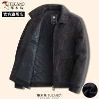 啄木鸟冬季新款男士中年呢子大衣爸爸装保暖夹克外套加棉上衣服C