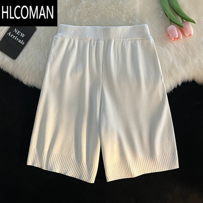 HLCOMAN夏季冰丝休闲短裤男日系高街潮流宽松潮牌百搭纯色针织运动五分裤