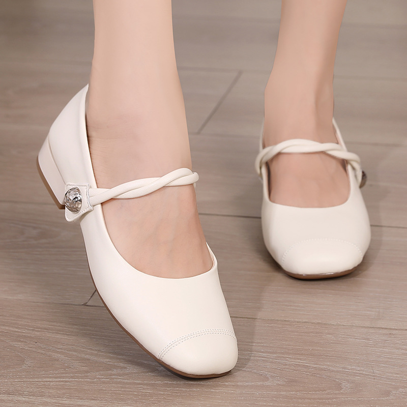 中式国风单鞋女新款春秋季真皮粗跟玛丽珍鞋软底复古四季单鞋