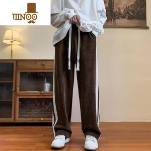 YANXU灯芯绒裤子男新款潮牌运动卫裤直筒宽松垂感条纹休闲长裤男