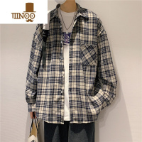 YANXU日系复古格子长袖衬衫男ins潮牌宽松休闲衬衣韩版潮流外套