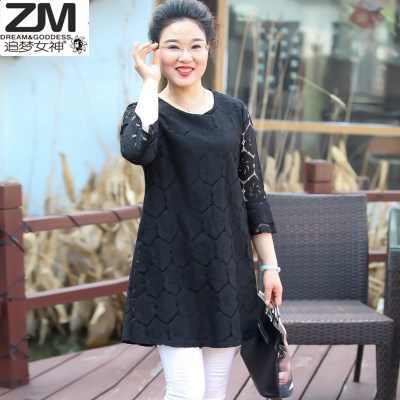 恋名媛200斤胖妹妹大码中年女士中老年女装妈妈装春秋长款蕾丝打底衫大码女装