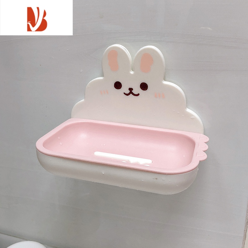 三维工匠可爱卡通双层肥皂盒免打孔壁挂式沥水家用卫生间浴室香皂盒置物架 白色兔