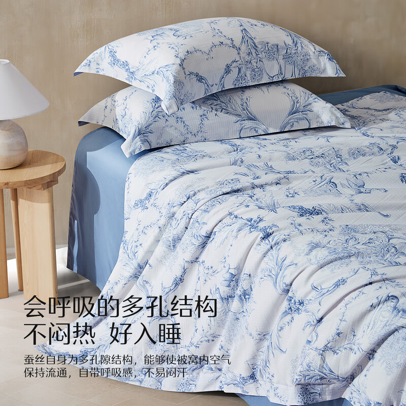 水星家纺-南法·蓝调庄园水洗蚕丝夏被150cm×200cm
