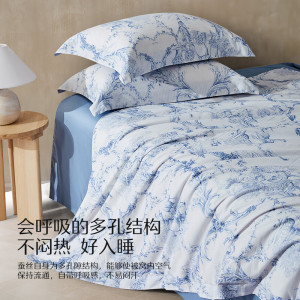 水星家纺-南法·蓝调庄园水洗蚕丝夏被150cm×200cm