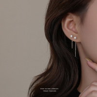 s999纯银天然淡水珍珠耳线女时尚轻奢优雅流苏耳钉足银长款耳饰送女朋友老婆情人节七夕生日礼物