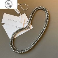JiMi施家正圆强光银灰色双层珍珠长项链女轻奢小众高级感叠戴锁骨颈链