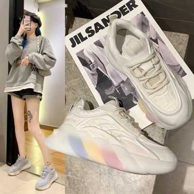 彩虹底老爹鞋女2021春季新款厚底休闲透气ins网红超火增高圆头运动鞋潮