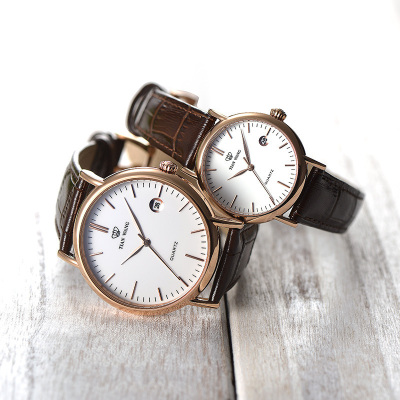天王表正品时尚潮流情侣表男士皮带手表简约休闲石英女表情侣表对表3874