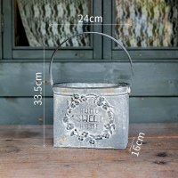 美帮汇铁艺花盆铁皮桶花桶复古做旧鲜花干花多肉花器花篮花店装饰 铁皮桶圆形花纹(小号) 大