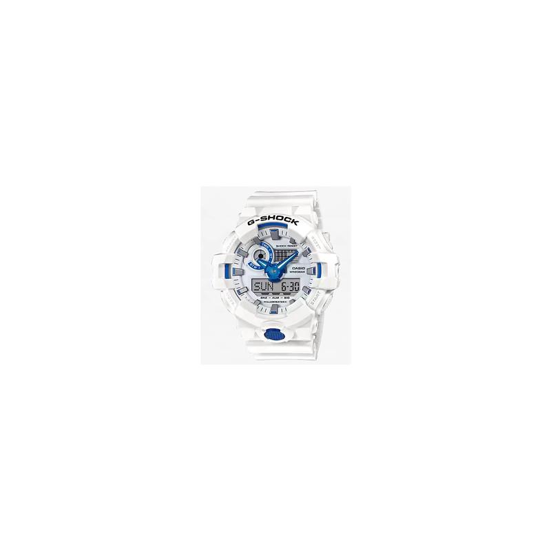 卡西欧(CASIO)白蓝双色石英表防震防水夜光LED计时闹钟