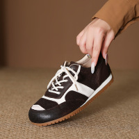 韩版复古真皮德训鞋女秋冬新款拼色歪头芭蕾搭扣阿甘鞋女鞋子